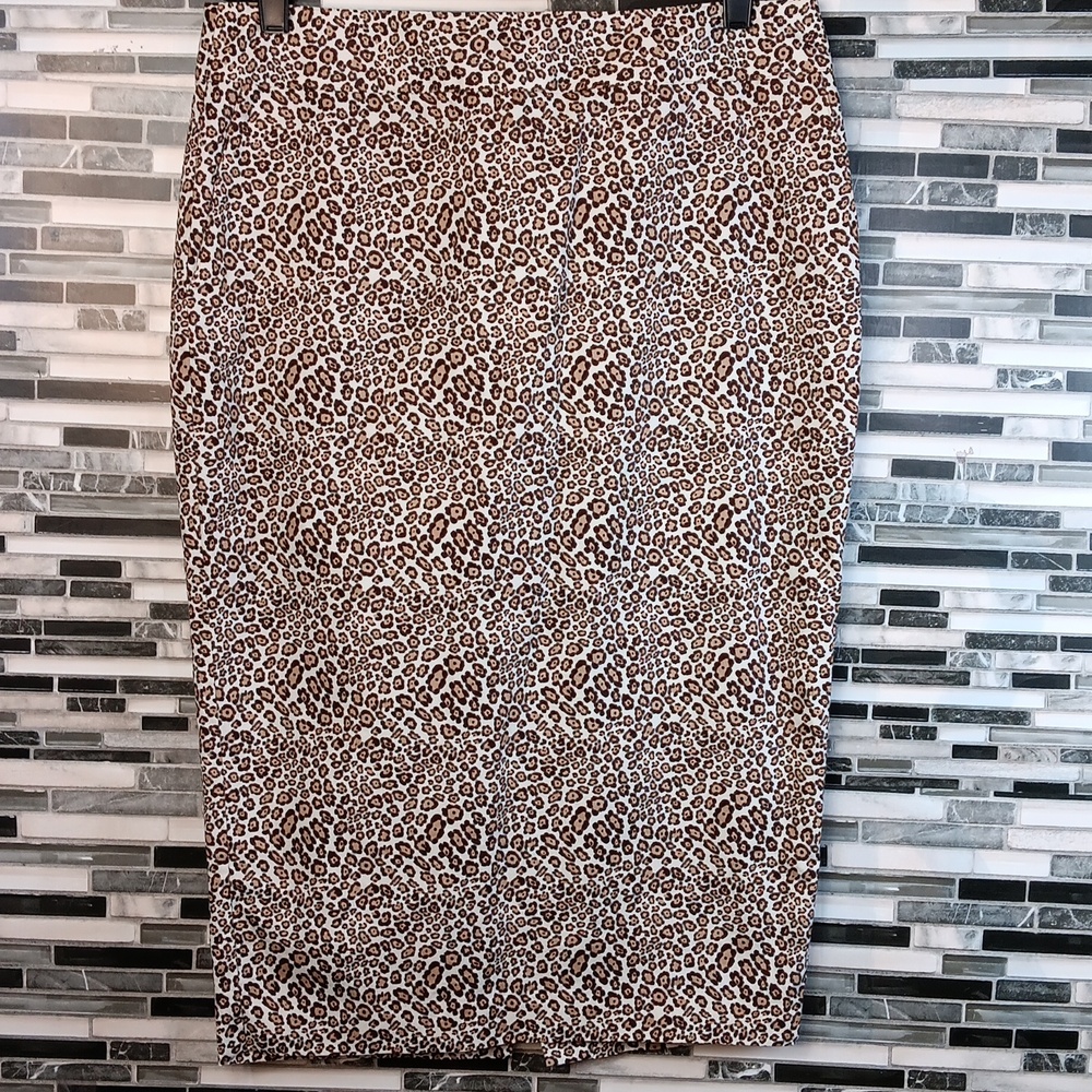Liz Claiborne NY Brown Leopard Print Midi Pencil Skirt Size 8 Mob Wife Evening